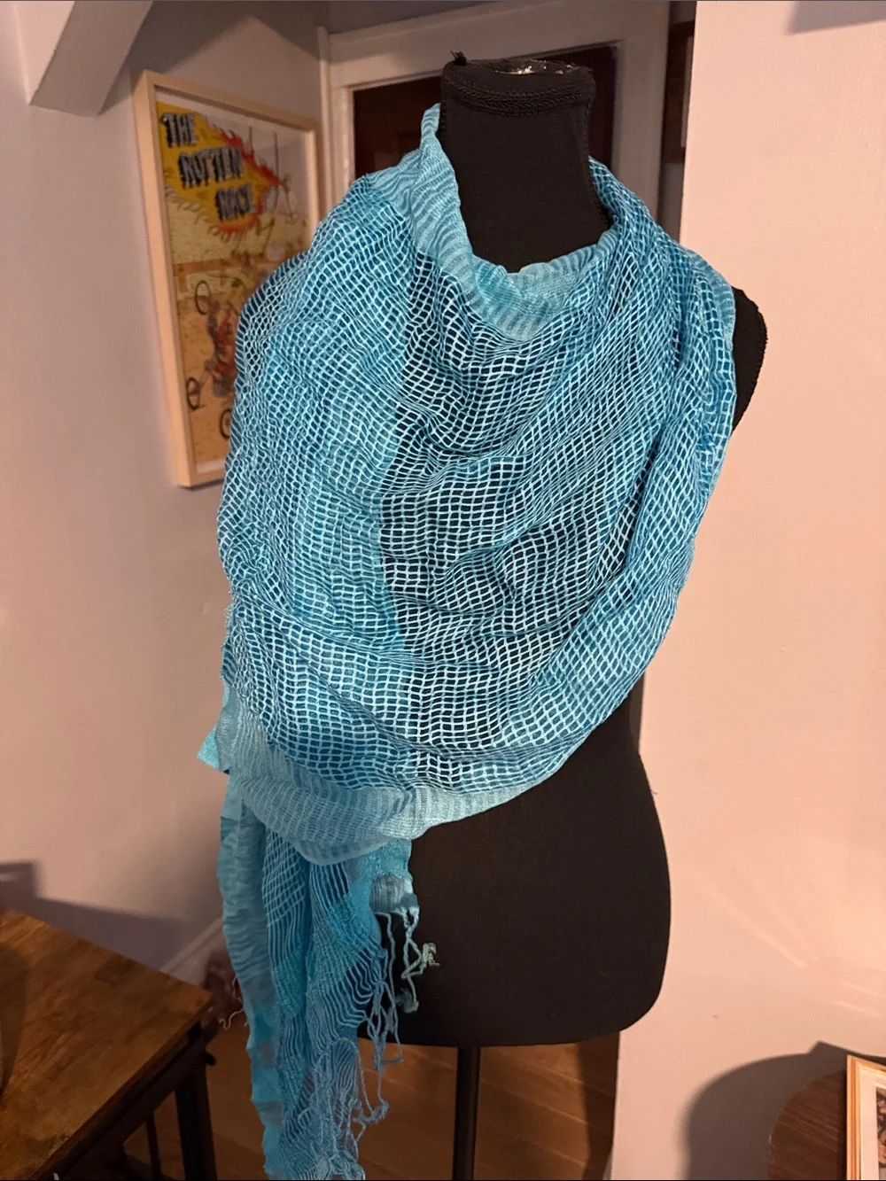 Lightweight Turquoise Fringe Scarf